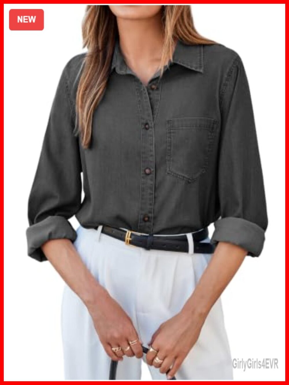 Lyocell Denim Button Down Shirt Western Style Long Sleeve